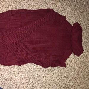 Maroon turtleneck sweater w/ cold shoulder